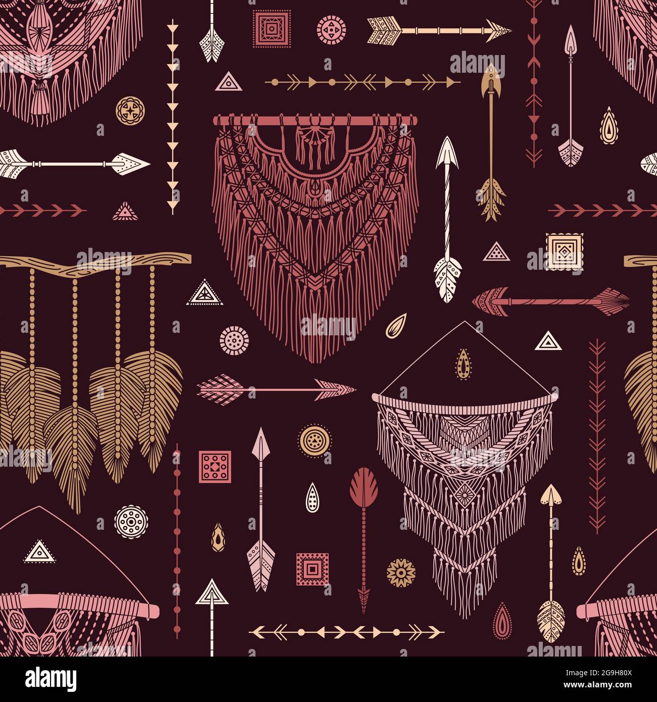 Motif vectoriel sans couture avec illustrations boho. Arrière-plan bohémien dans le style simple. Illustration de Vecteur