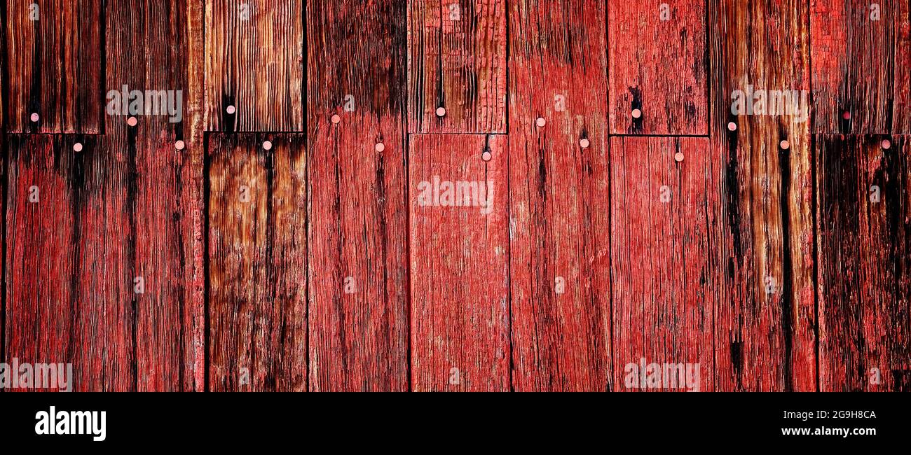 Vieille Grange rouge dans le champ Fin de l'automne ou brun automne herbe Weathered Wood Banque D'Images