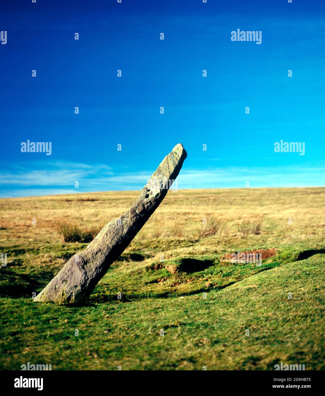 Gelligaer Standing Stone, Monument Chrétien Ancien, Gelligaer Common, Vallées Du Sud Du Pays De Galles. Banque D'Images