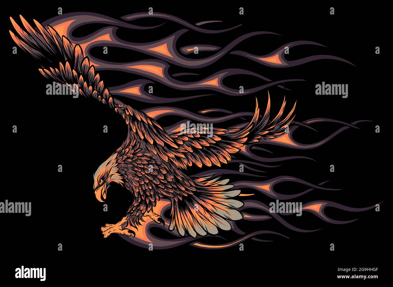 Illustration vectorielle d'un aigle flamboyant sur fond noir Illustration de Vecteur