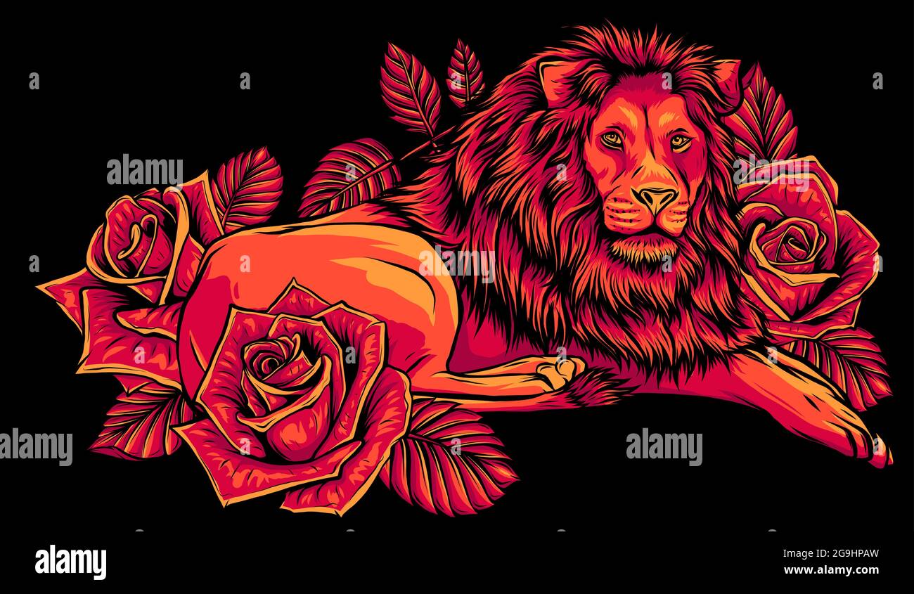 lion dans un motif d'illustration vectoriel d'ornement de fleur Illustration de Vecteur