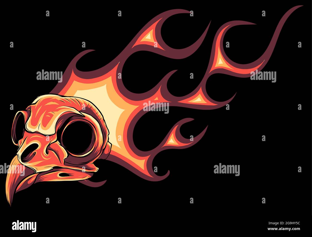 illustration d'un crâne d'oiseau avec des flammes Illustration de Vecteur
