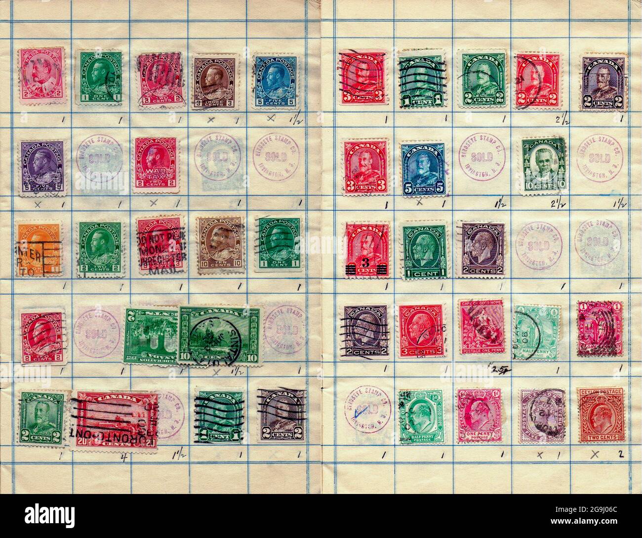 Une collection d'anciens timbres du Canada Philately est l'étude des timbres-poste et de l'histoire postale. Banque D'Images