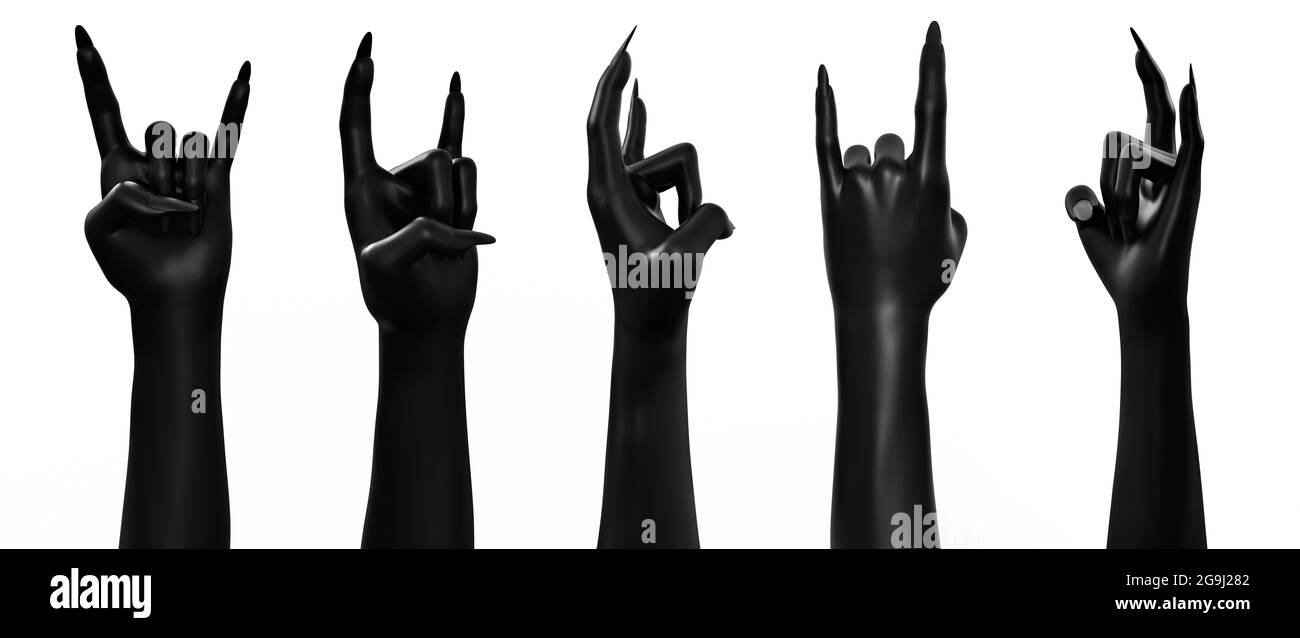 illustration de rendu 3d de la créature de couleur noire femelle ou des cornes de sorcière poses à la main isolées sur fond blanc. Banque D'Images
