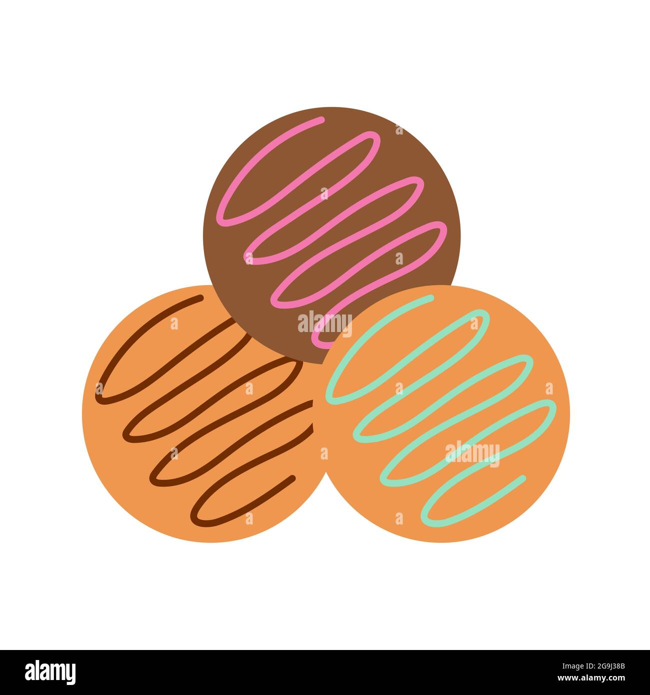 Biscuits ronds avec remplissage multicolore sur un fond isolé. Hors-d'œuvre ou dessert. Elément de conception plat. Aliments malsains. Illustration. Illustration de Vecteur