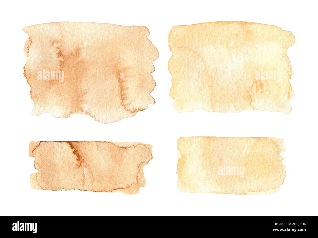 Ensemble de taches d'aquarelle abstraites de couleur marron isolées sur fond blanc. Projections de peinture. Adapté à vos projets, décorations, cartes. Banque D'Images