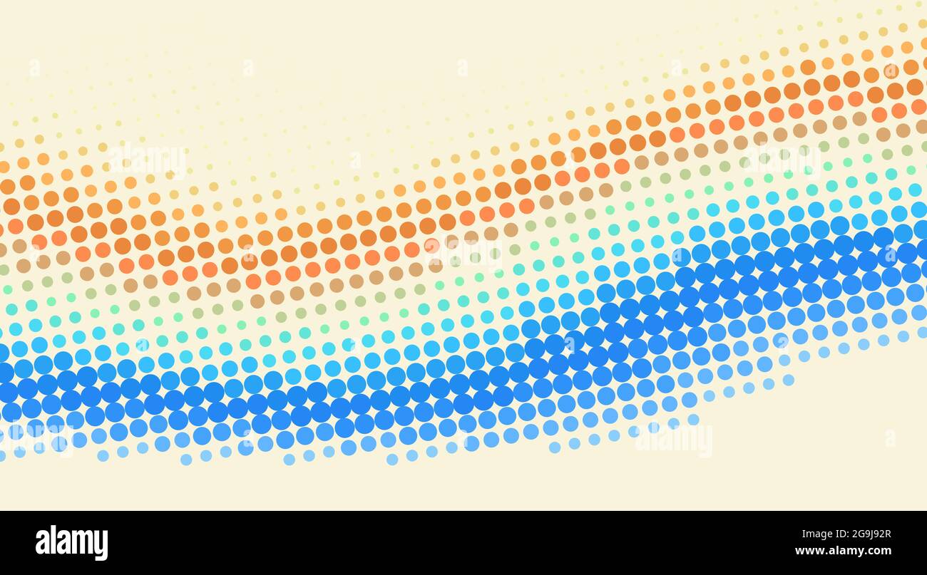 Arrière-plan rétro abstrait en pointillés avec onde demi-teinte bleue et orange. Motif graphique vectoriel vintage Illustration de Vecteur