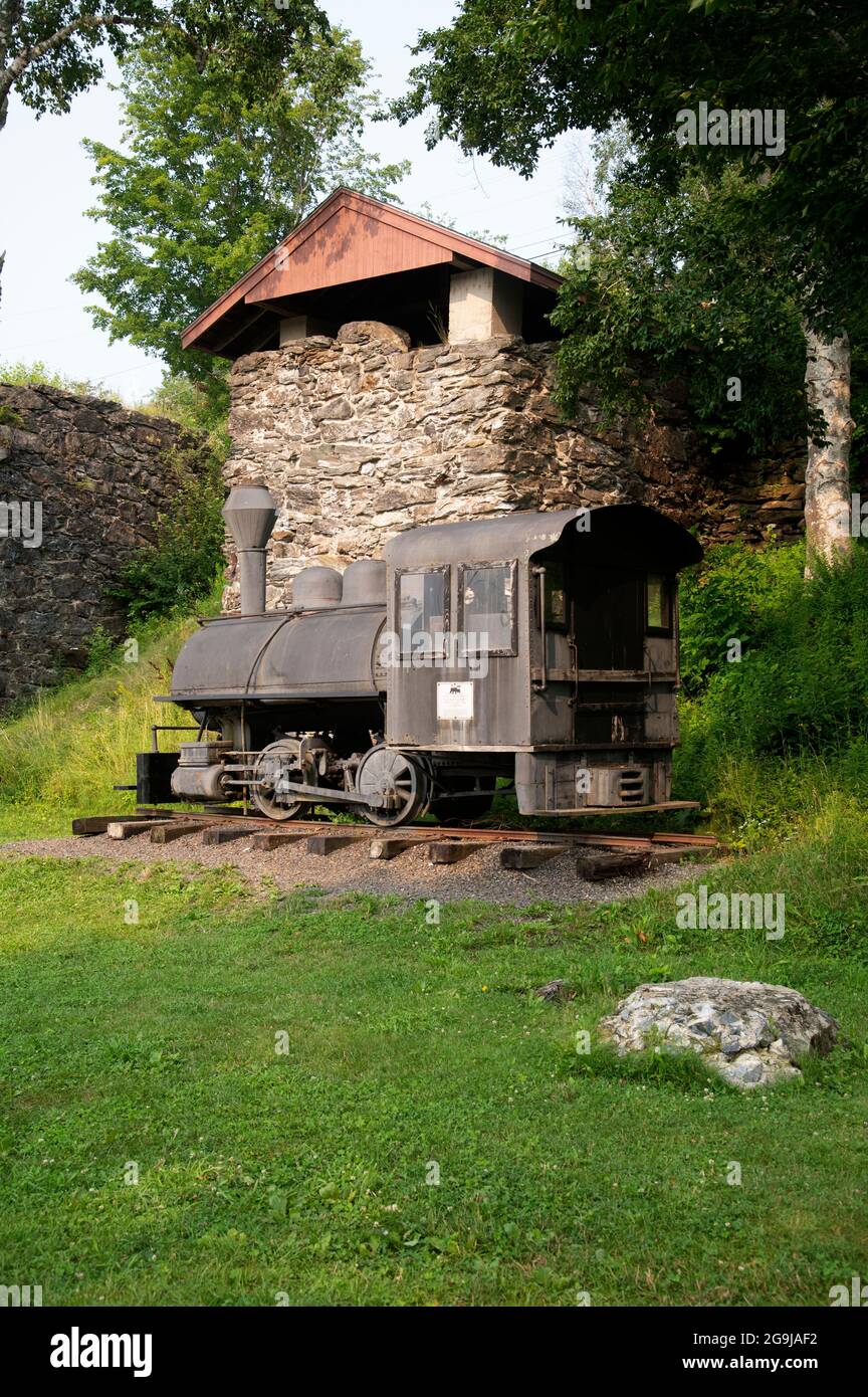 Les fours à chaux historiques conservés et la locomotive historique de Rockport, Maine, Etats-Unis Banque D'Images