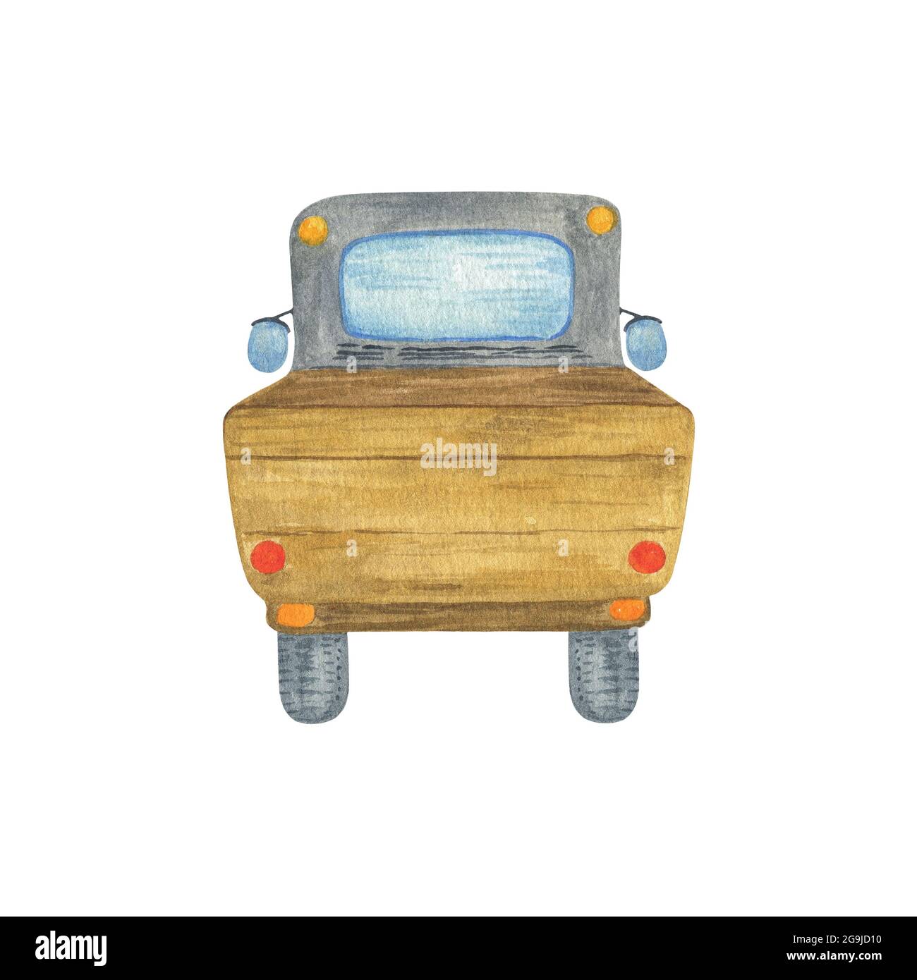 Illustration aquarelle dessinée à la main par camion de récolte, vue arrière de la voiture vide, heure de récolte, image de célébration des fêtes d'automne, décor de Thanksgiving, invitation, affiche Banque D'Images