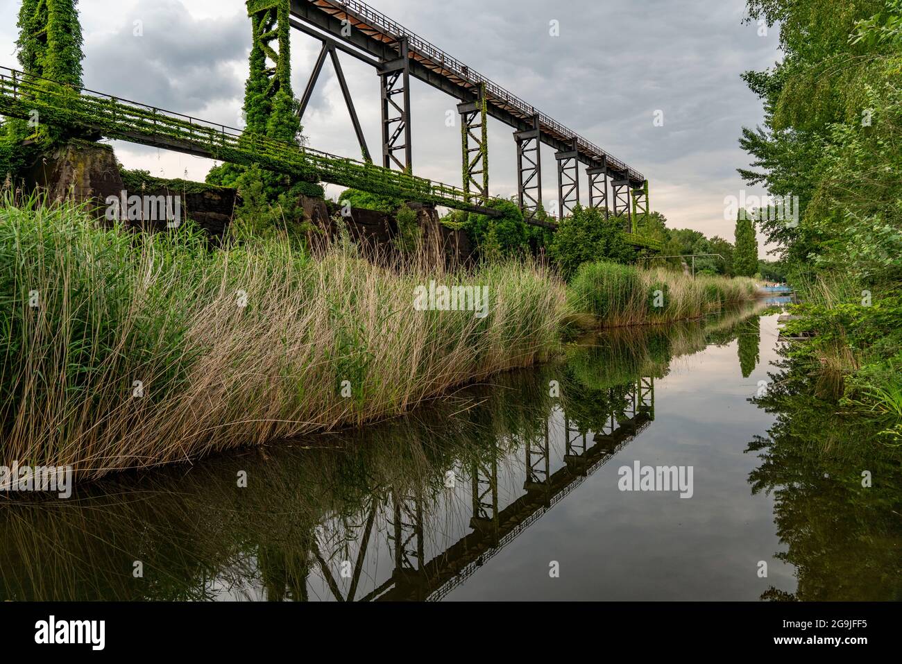 Duisburg North Landscape Park, promenade le long de la rivière Old Emscher, renaturation, NRW, Allemagne Banque D'Images