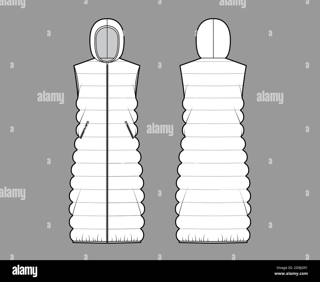 Doudoune Sans Manche S PIECES Pour Femme - Gilet Matelassé Recyclé - Coupe Longue, Capuche - Vert Doudoune Sans Manches Femme PIECES