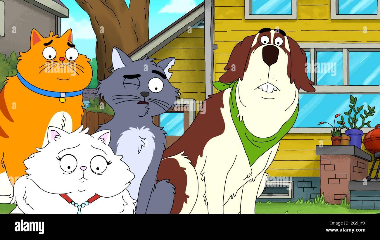 HOUSEBROKEN, from left: Max (voice: Tony Hale), Nibbles (voice: Bresha  Webb), Honey (voice: Lisa Kudrow), Elsa (voice: Clea Duvall), Tabitha  (voice: Sharon Horgan), Shel (voice: Will Forte), Who's a Scaredy Cat?, ( Season