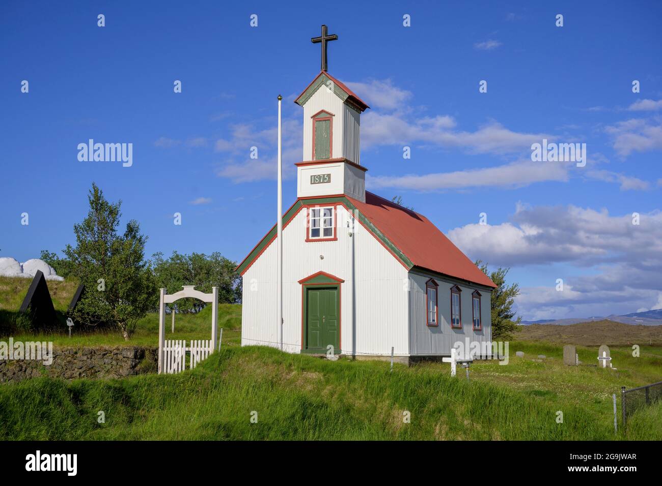 Église à la ferme historique de tourbe Keldur, Hvolsvoellur, Suourland, Islande Banque D'Images