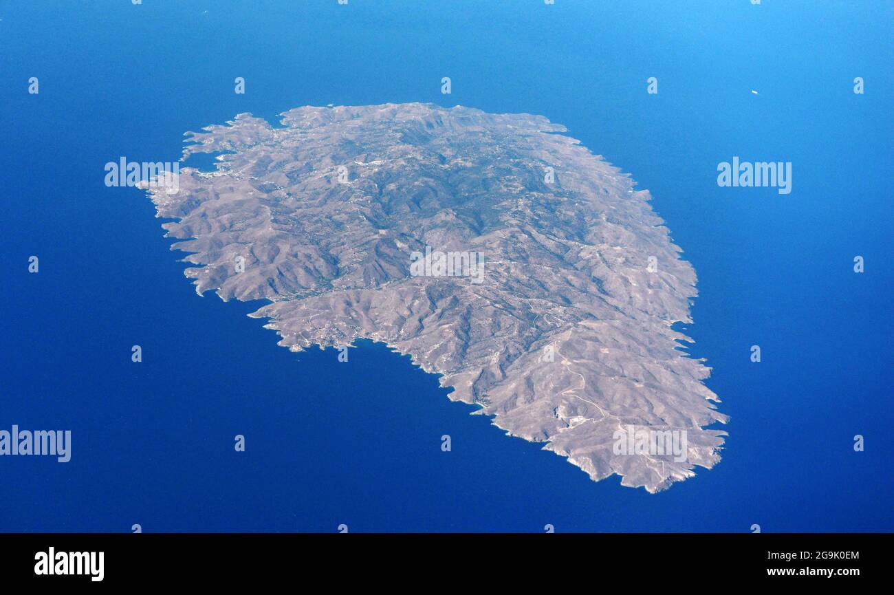 Vue aérienne de l'île de Kea en Grèce. Banque D'Images