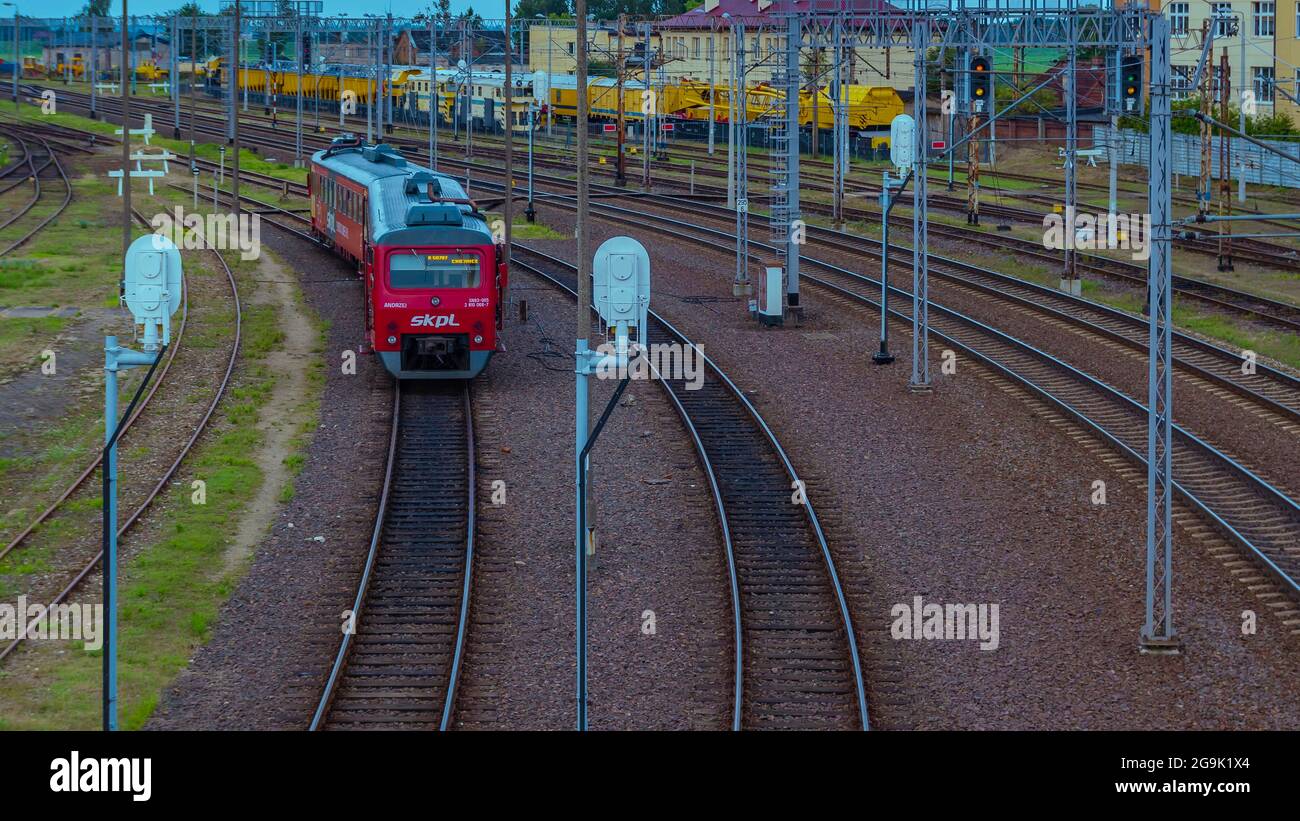 Traction électrique et voies ferrées à Tczew, Dirschau, Pologne Banque D'Images