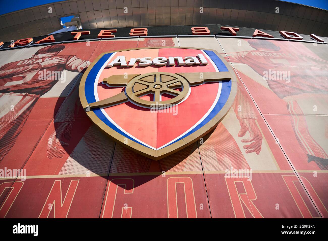Arsenal Emirates Stadium Crest, Londres, Angleterre, Royaume-Uni Banque D'Images