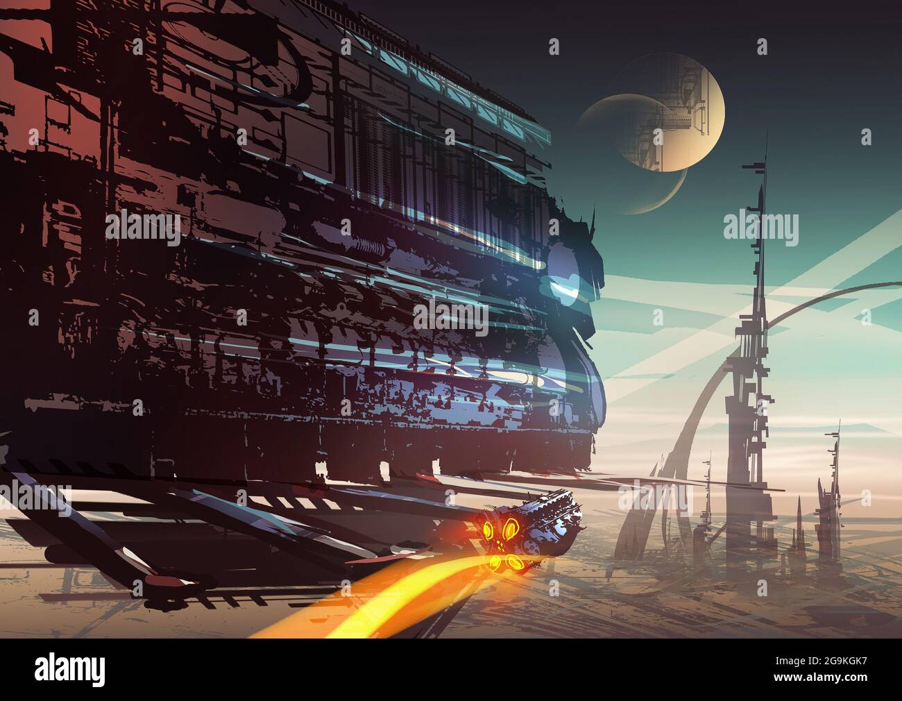 illustration numérique du paysage de la science-fiction fantasy Banque D'Images