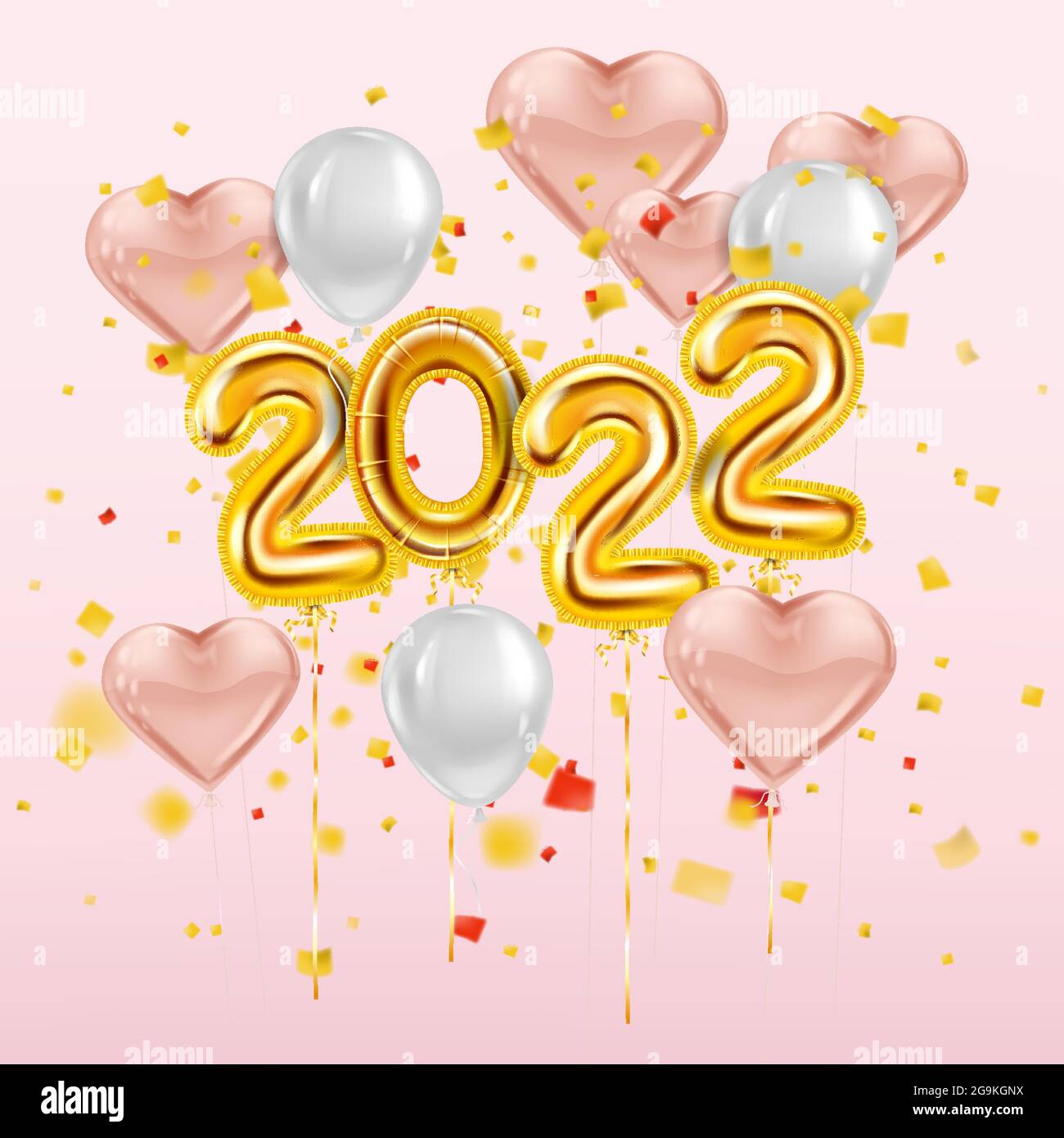 Ballons or du nouvel an 2022 heureux. Chiffres en feuilles d'or