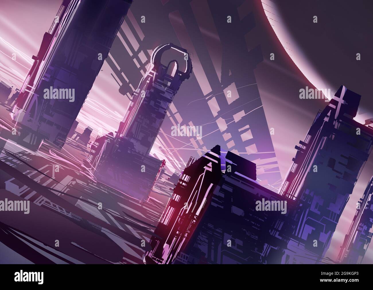 illustration numérique du paysage de la science-fiction fantasy Banque D'Images