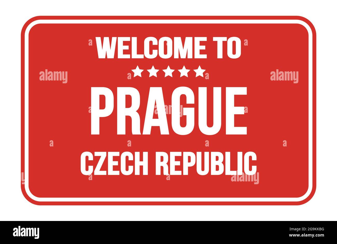 BIENVENUE À PRAGUE - RÉPUBLIQUE TCHÈQUE, sur le timbre rouge de rue rectangle Banque D'Images