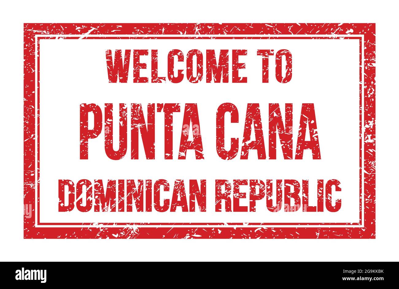 BIENVENUE À PUNTA CANA - RÉPUBLIQUE DOMINICAINE, mots écrits sur le timbre rouge de poste rectangle Banque D'Images