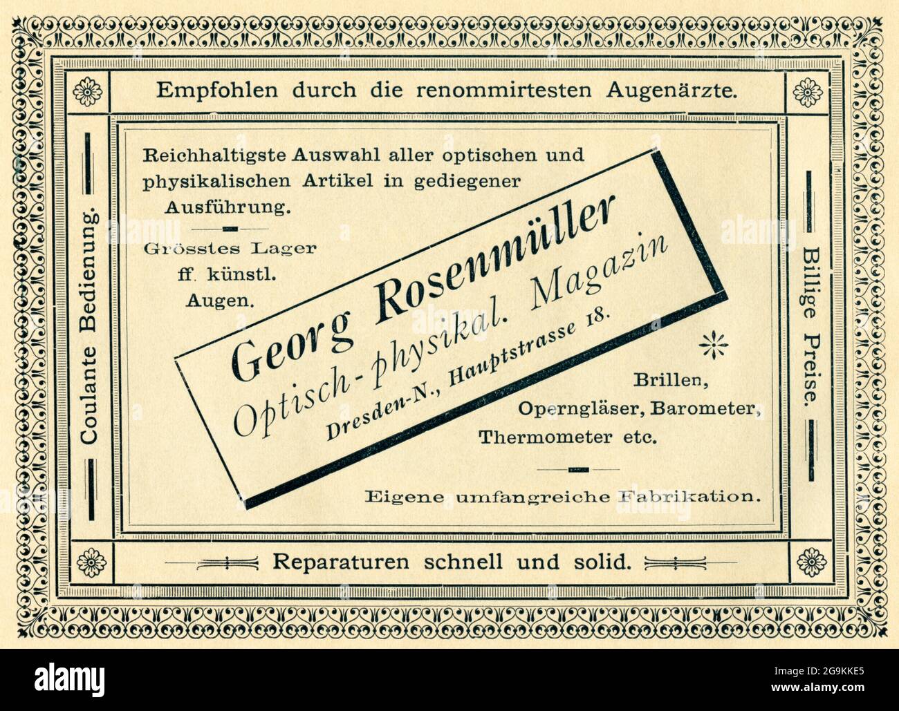 Europe, Allemagne, Saxe, Dresde, publicité pour l'opticien Georg Rosenmüller, DROITS-SUPPLÉMENTAIRES-AUTORISATION-INFO-NON-DISPONIBLE Banque D'Images