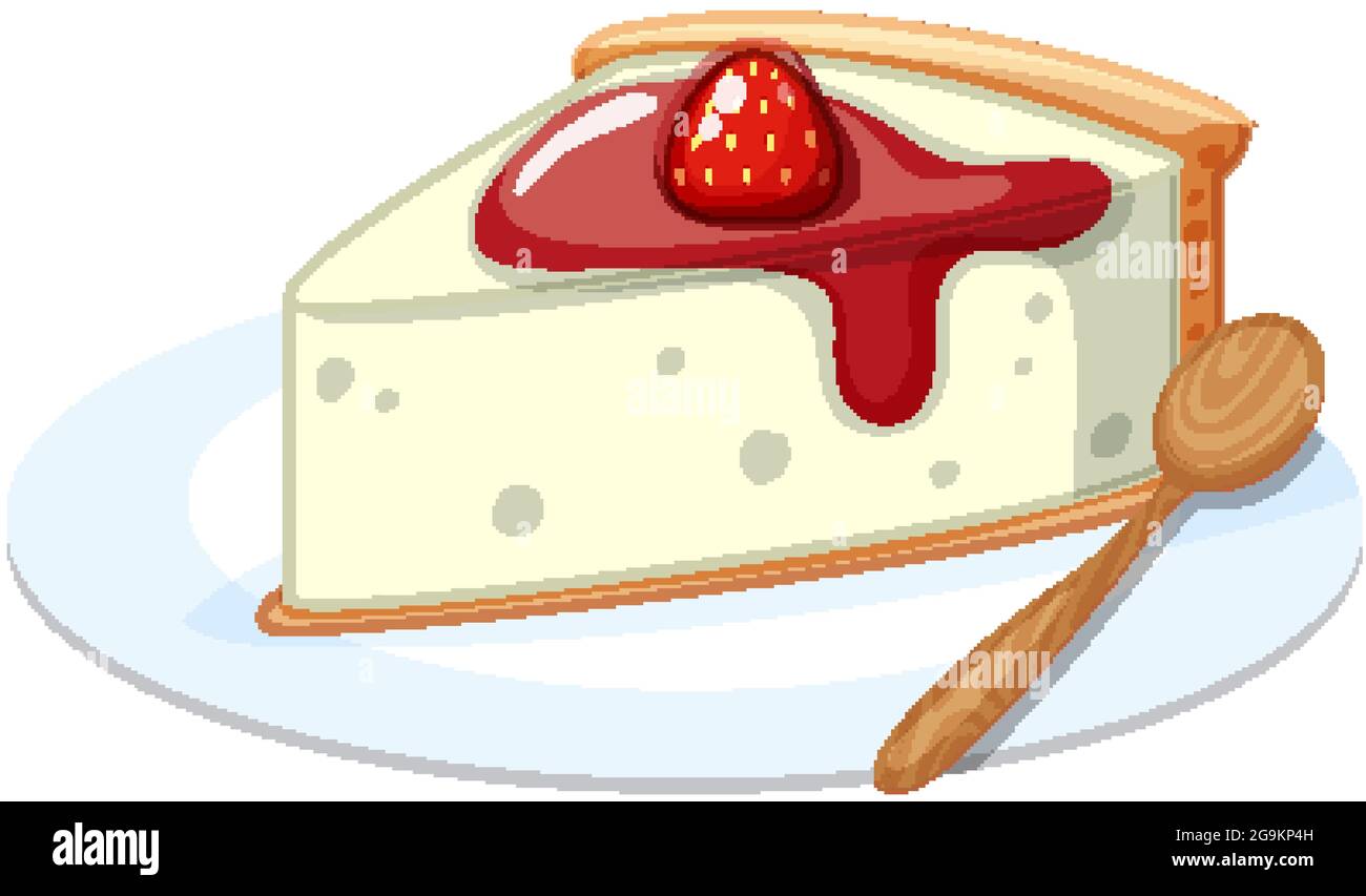 Un Morceau De Gateau Au Fromage De Fraise Sur Une Assiette Avec Une Cuillere Illustration Isolee Image Vectorielle Stock Alamy