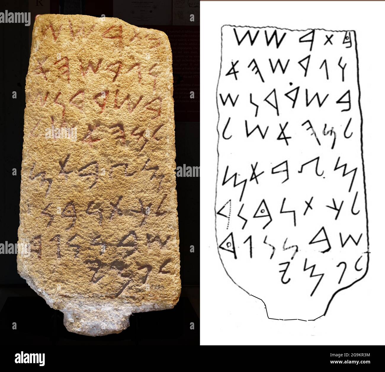 6879. L'inscription phénicienne Nora, datant de la huitième C.-B.. Trouvée à Nora, Sardaigne. Banque D'Images