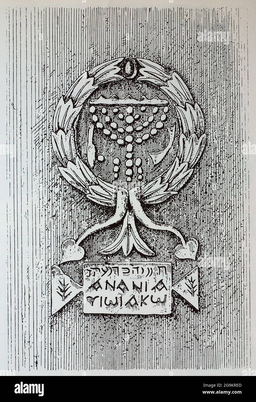 6904. Gaza, candélabre et inscription grecque sculptée dans une colonne, peut-être dans une synagogue, aujourd'hui dans la grande mosquée. Banque D'Images