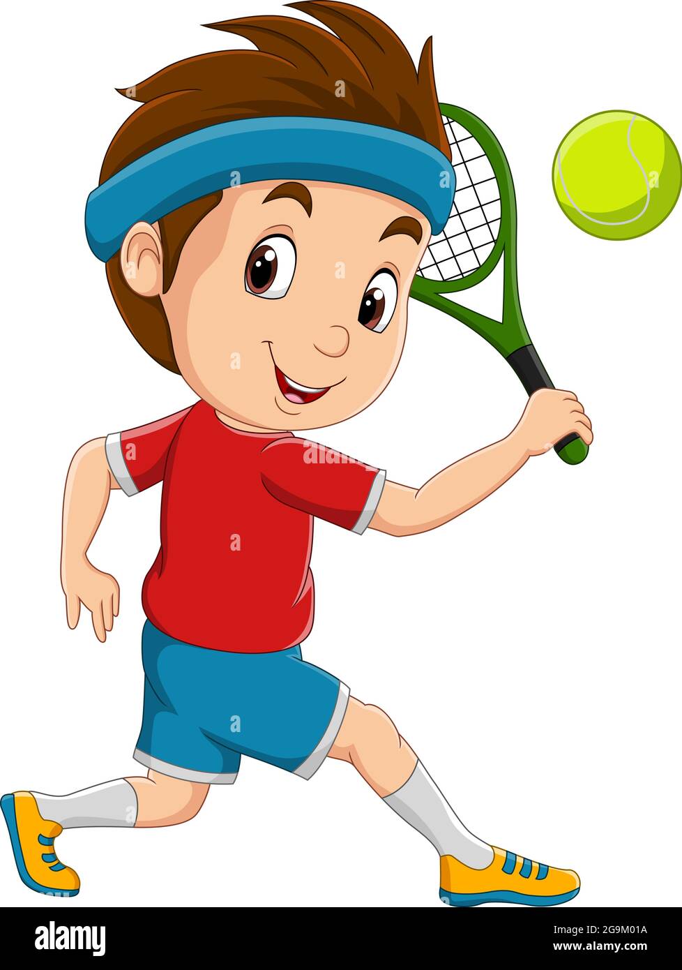 Dessin animé petit garçon jouant au tennis Image Vectorielle Stock - Alamy