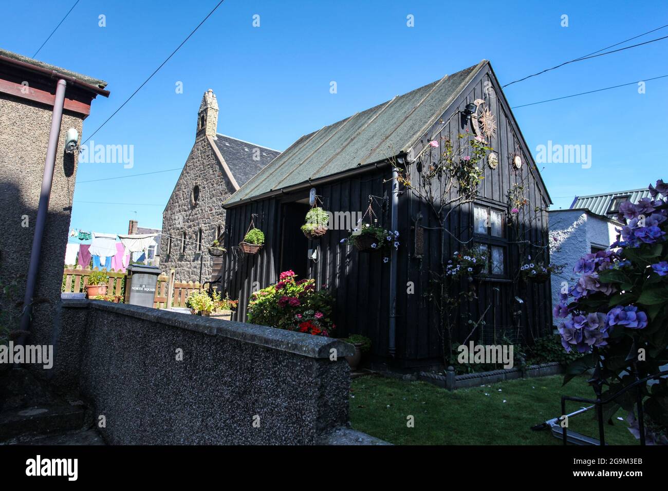 L'architecture vernaculaire de Footdee - un village de pêcheurs historique dans le port d'Aberdeen, en Écosse. Banque D'Images