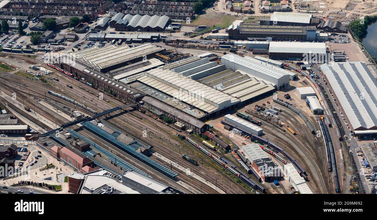 Une vue aérienne de l'ancien CHEMIN de fer Wabtech, à Doncaster, dans le Yorkshire du Sud, dans le nord de l'Angleterre, au Royaume-Uni Banque D'Images