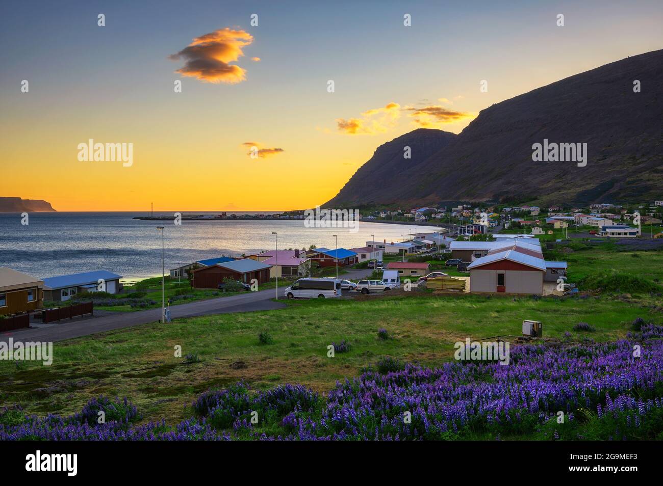 Petit village de pêcheurs de Patreksfjordur situé dans les Westfjords, Islande Banque D'Images