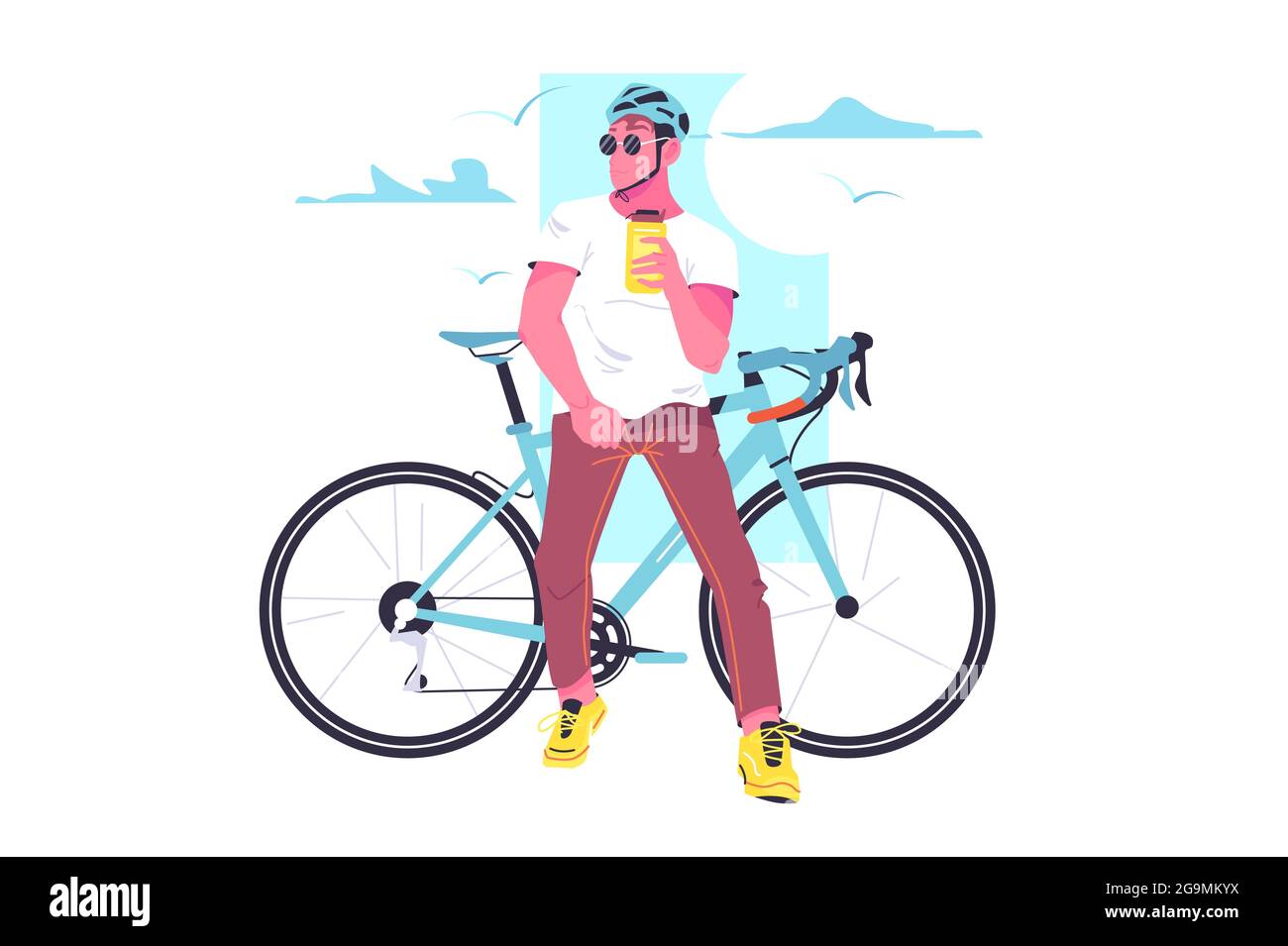 Guy cycliste boisson fraîche Illustration de Vecteur