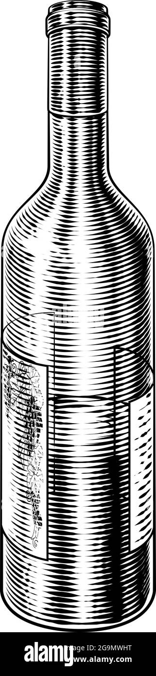 Bouteille de vin en verre, gravure Vintage Woodcut Illustration de Vecteur