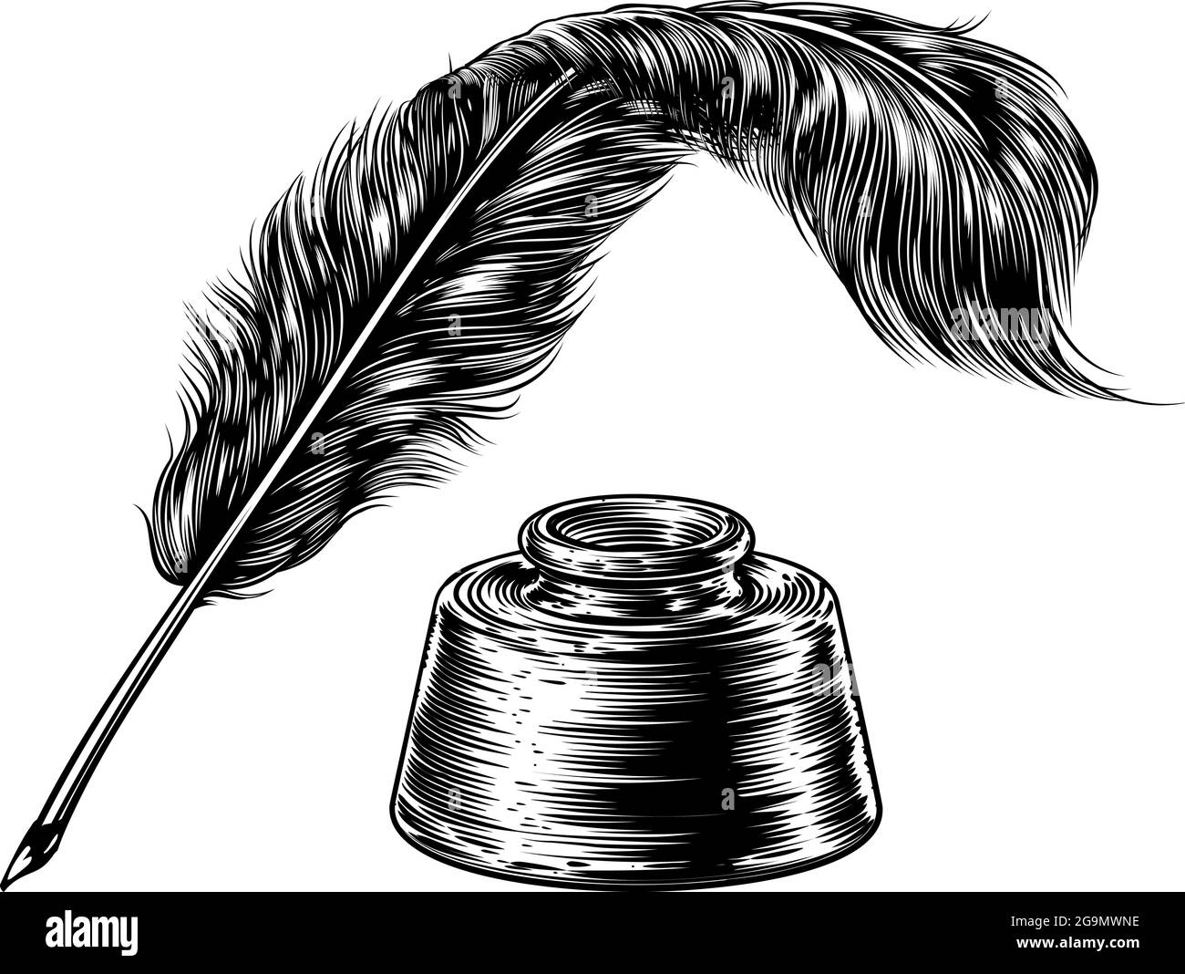 Plume Quill Pen et Inkwell Illustration de Vecteur