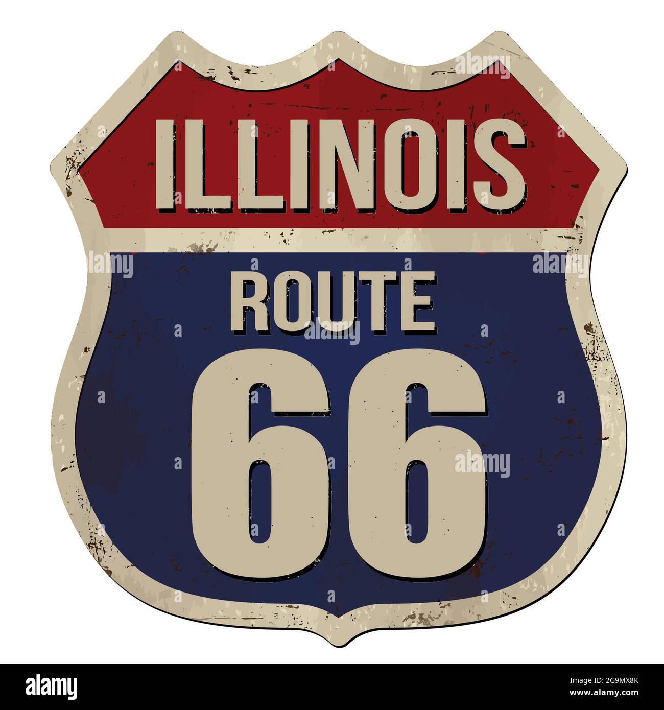 Illinois, route 66 panneau en métal rouillé vintage sur fond blanc, illustration vectorielle Illustration de Vecteur