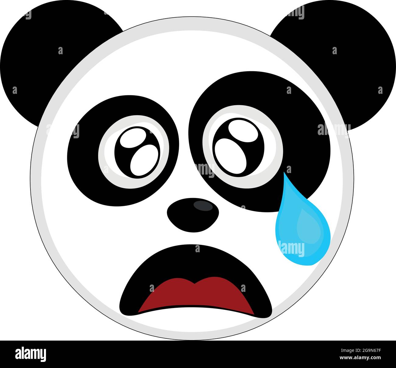 Vecteur émoticône illustration du visage d'un panda de dessin animé avec une expression triste, yeux aqueux et une déchirure Illustration de Vecteur