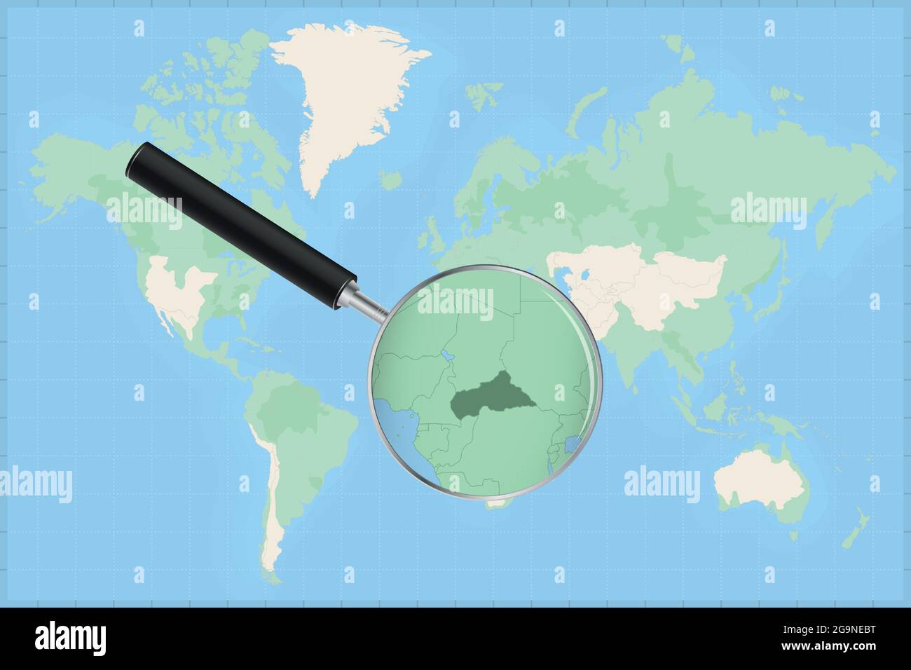 Carte du monde avec une loupe sur une carte de la République centrafricaine carte détaillée de la République centrafricaine et des pays voisins dans le Th Illustration de Vecteur