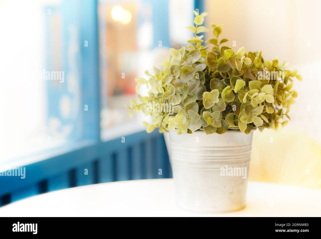 Fleur artificielle décorée près de la fenêtre Banque D'Images