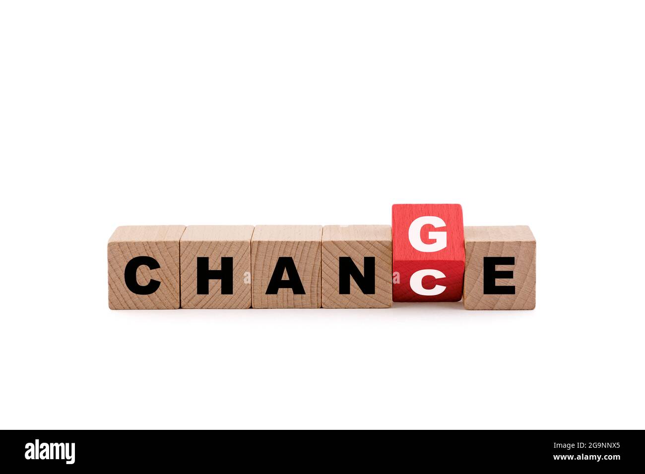 Blocs en bois avec les mots change ou chance sur fond blanc Banque D'Images