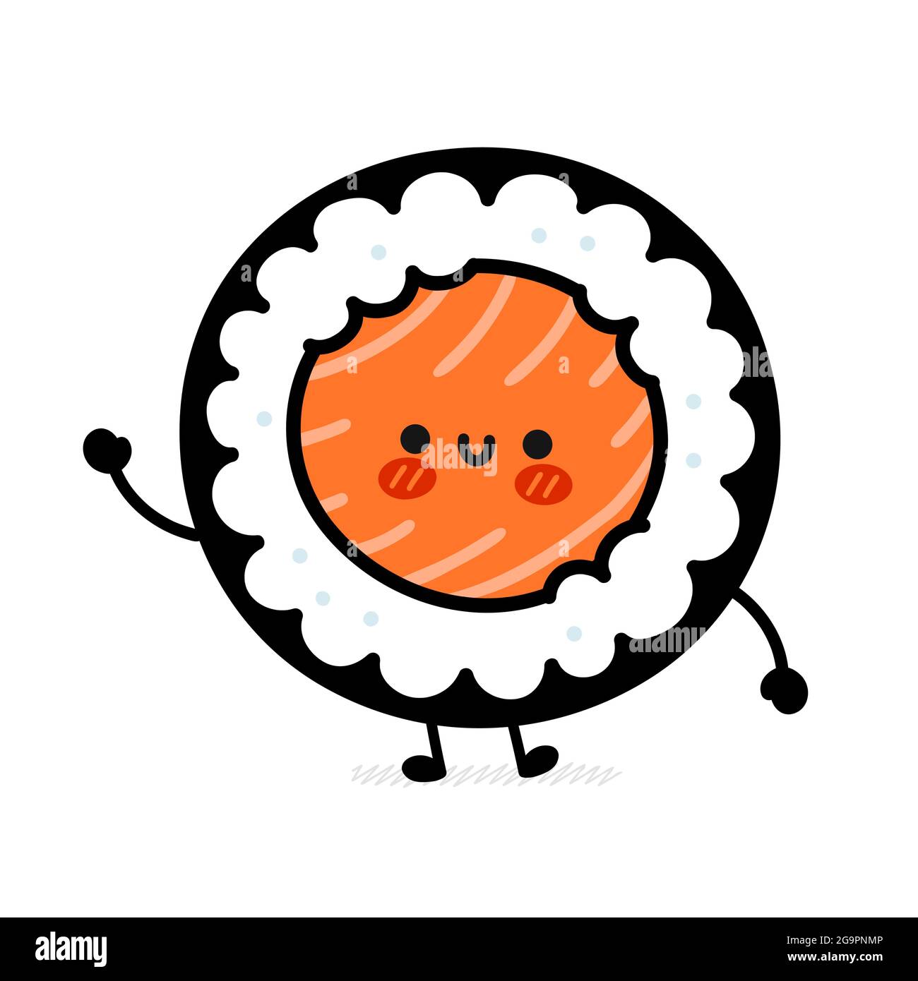 Adorable petit sushi drôle. Icône d'illustration de personnage de dessin animé kawaii à plan vectoriel. Isolé sur fond blanc. Sushi roll, maki, cuisine asiatique dessin animé concept de personnage Illustration de Vecteur