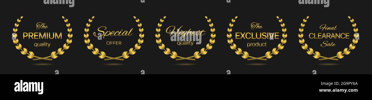 Ensemble d'étiquettes pour couronne de Laurier doré de qualité supérieure Illustration de Vecteur