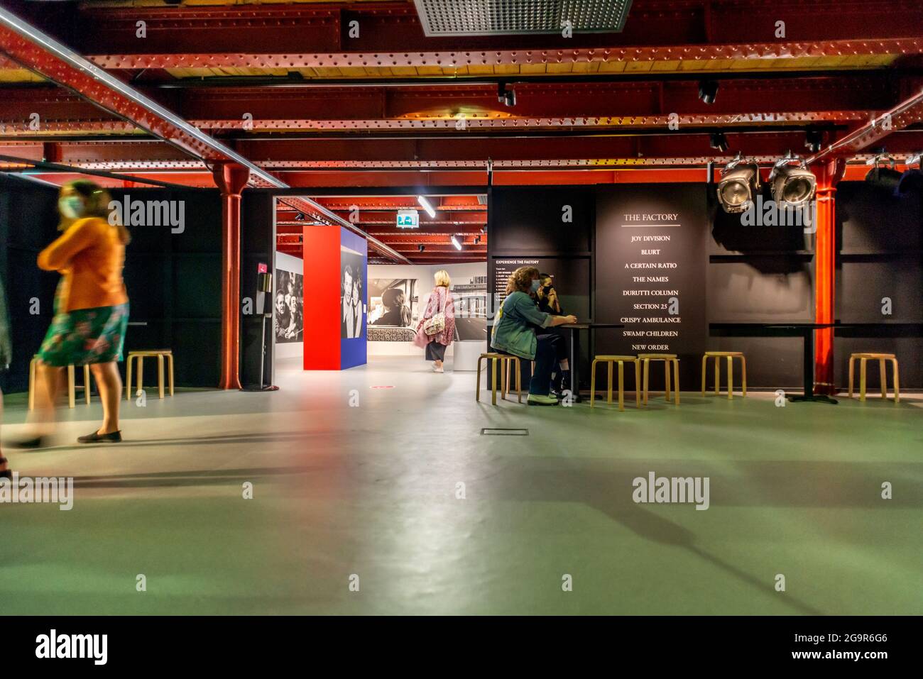 Manchester, 14 juillet 2021 : exposition Factory Records dans le centre-ville de Manchester Banque D'Images