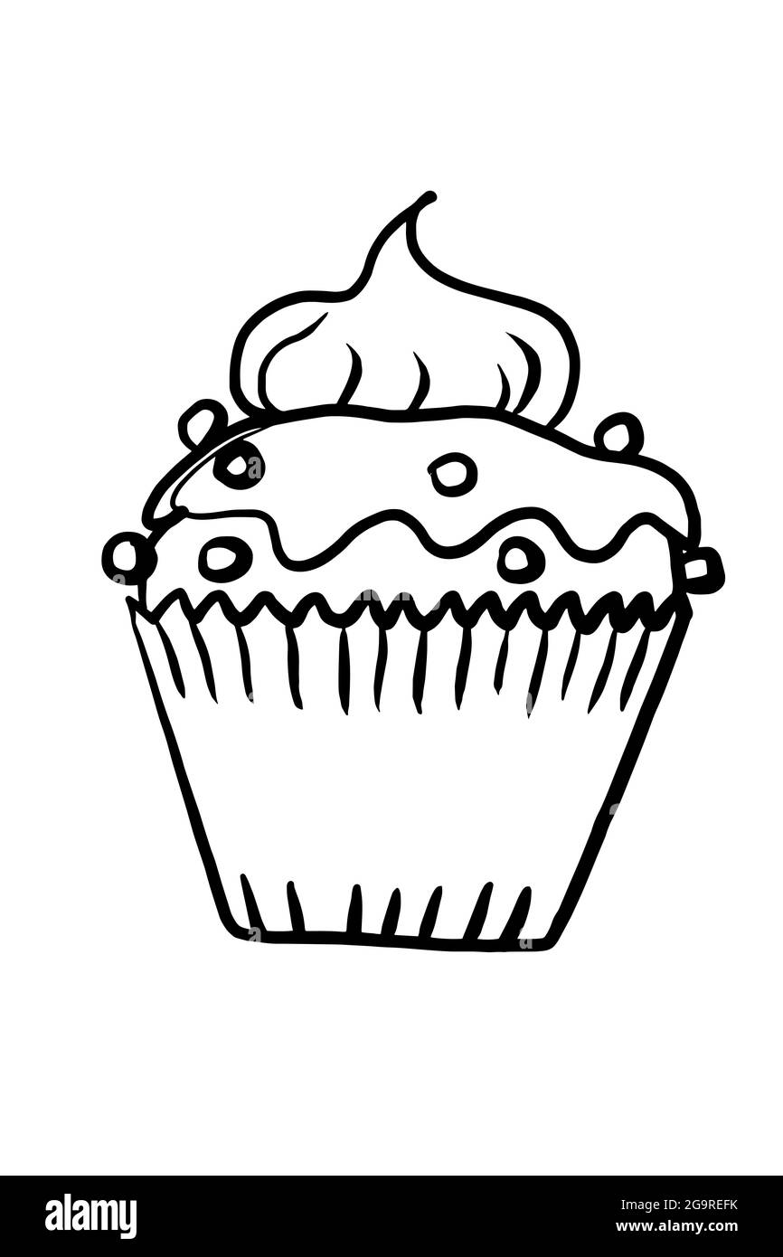 Gâteau de tasse, dessin animé , illustration, dessin de ligne Banque D'Images