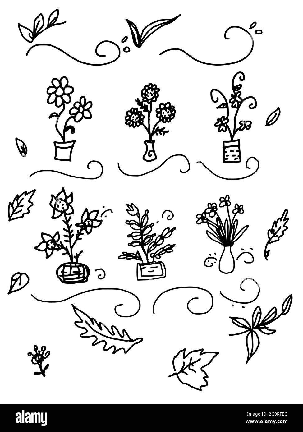 Fleur de ressort , motif, dessin de ligne d'illustration. Banque D'Images