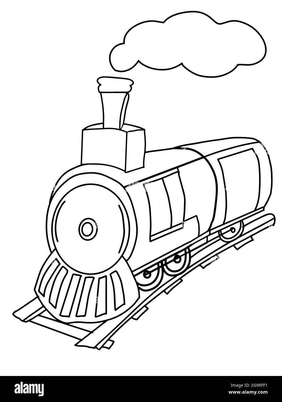 train, dessin de ligne d'illustration fond blanc. Banque D'Images