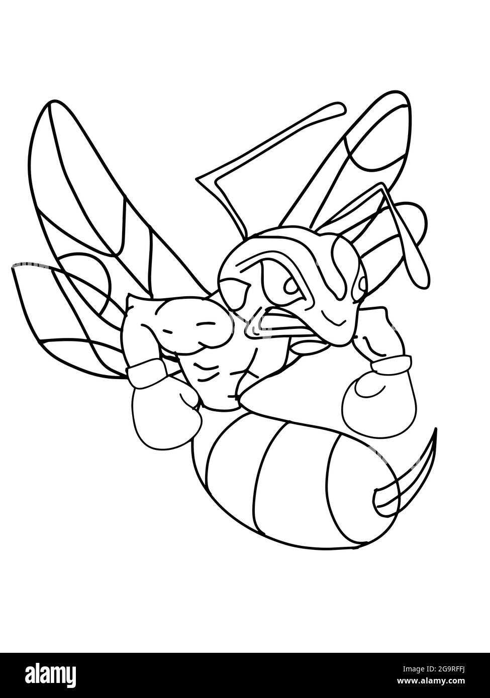 Illustration des personnages de la mascotte du boxer Bee, dessin au trait. Banque D'Images