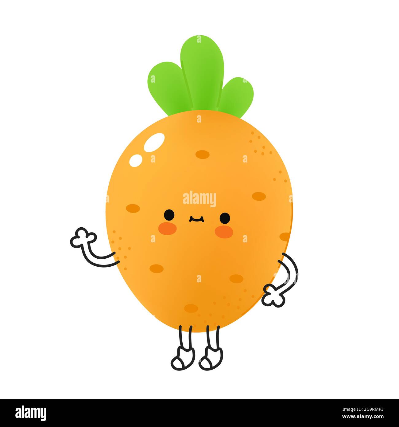 Joli légume de carotte drôle avec le visage. Dessin animé vectoriel kawaii Doodle icône d'illustration de personnage. Concept de mascotte de personnage de dessin animé de carotte légume. Isolé sur fond blanc Illustration de Vecteur