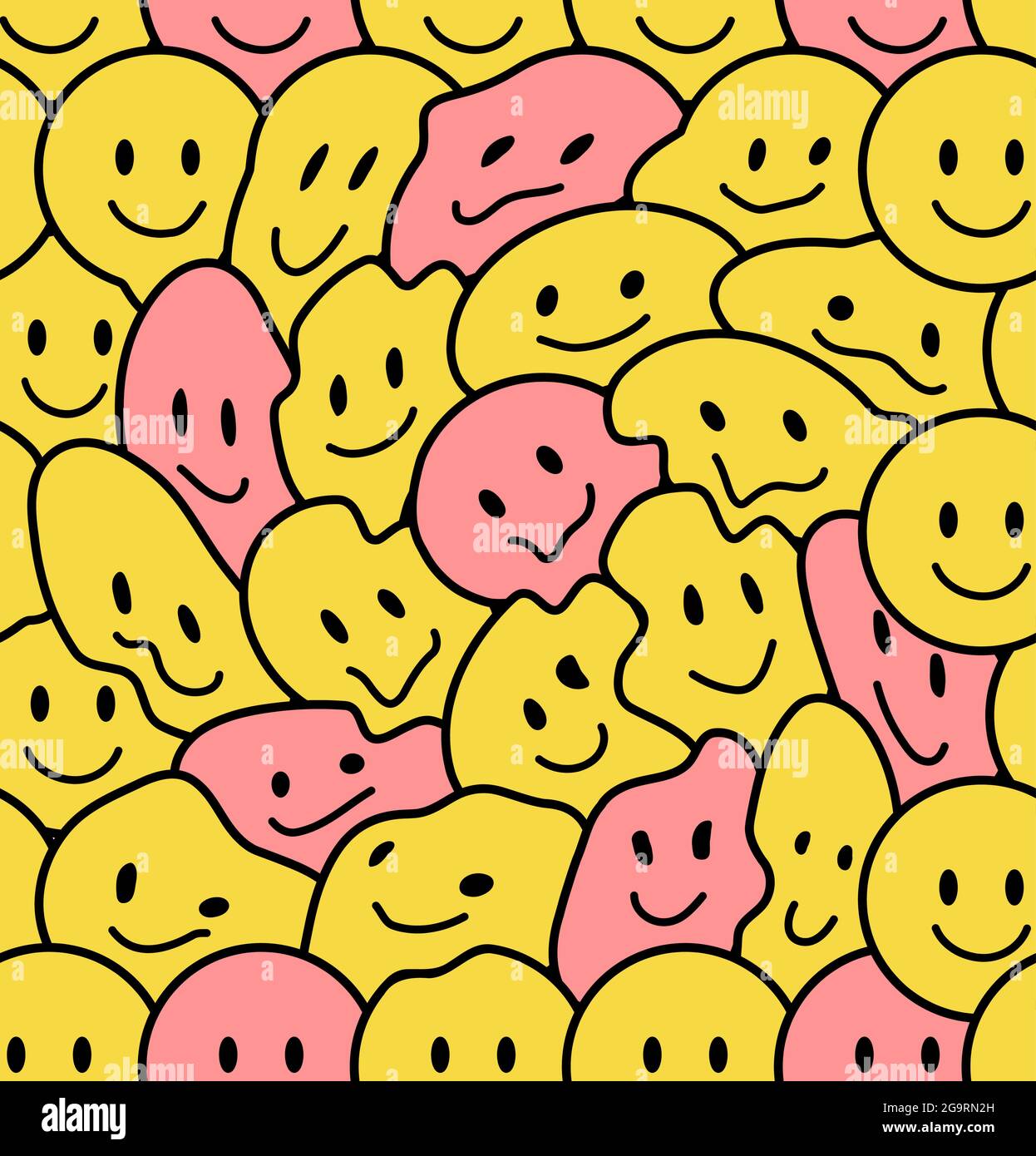 Sourire Rigolo Fait Face A Un Motif Sans Couture Dessin D Icone De Dessin Anime A Motif De Personnage De Style Gawaii Visages Souriants Positifs Lsd Techno Dessin Anime Sans Couture Concept Image